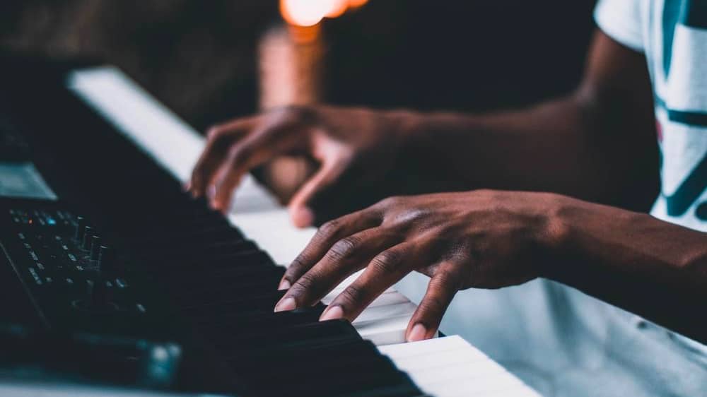 Student playing piano